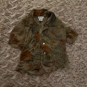 Green and Brown Floral Patterned Shirt